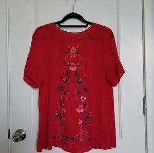 Red Embroidered Top